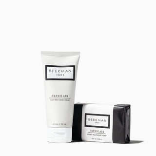 Beekman 1802's Fresh Air Bodycare duo which includes one 2oz hand cream and one 3.5 oz bar soap.