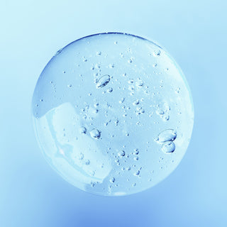 Transparent Ingredient droplet of BHA ingredient on a blue background. 