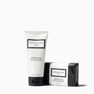 Beekman 1802's Fresh Air Bodycare duo which includes one 2oz hand cream and one 3.5 oz bar soap.