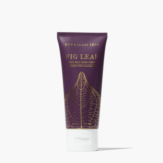 mini Burgundy Tube of Beekman 1802's Fig Leaf Hand Cream with white cap, standing on a white background.