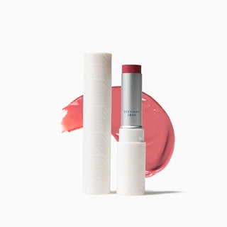 Beekman 1802 Rosy Posy SPF 15 Goat Milk Tinted Lip Cream with shade swatch behind the tube.