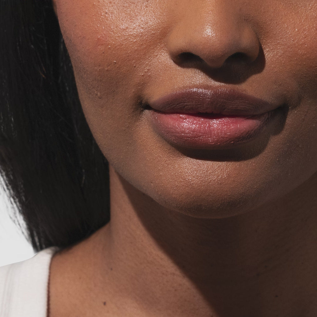 Upclose GIF of a girl applying the Spicy Nudey SPF 15 Goat Milk Tinted Lip Cream on her lips.
