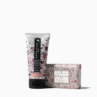 Beekman 1802's Honeyed Grapefruit Bodycare duo which includes one 2oz hand cream and one 3.5 oz bar soap.
