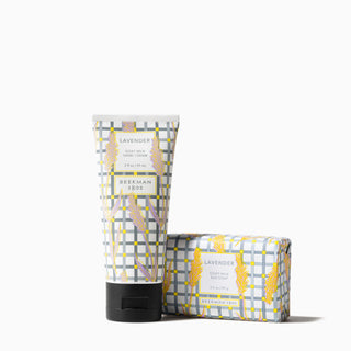 Beekman 1802's Lavender Bodycare duo which includes one 2oz hand cream and one 3.5 oz bar soap.