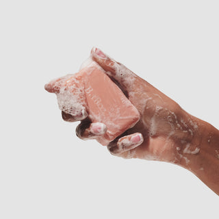 Video of hand rubbing a sudsy Honeyed Grapefruit 3.5 oz bar soap.