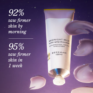 Clinicals for midnight milk saying 92% saw firmer skin by morning and 95% saw firmer skin in 1 week